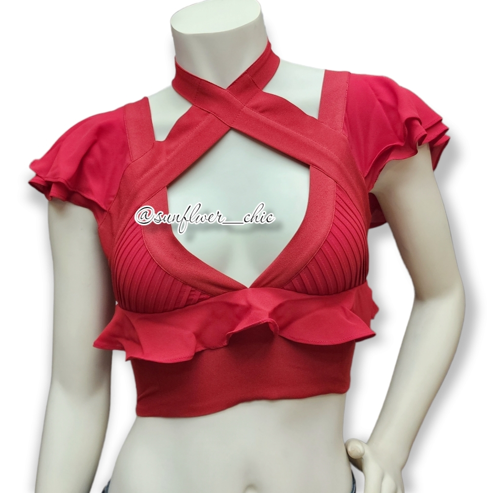[NEW] Nasty Gal Choker Flutter Sleeve Halter Crop Top